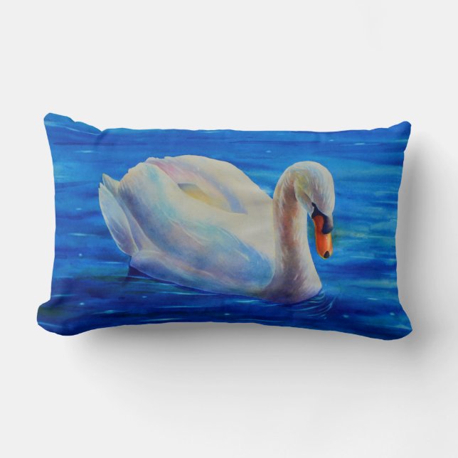 Coussin Rectangle Peinture à l'aquarelle cygne blanc, oiseaux d'eau, (Recto)