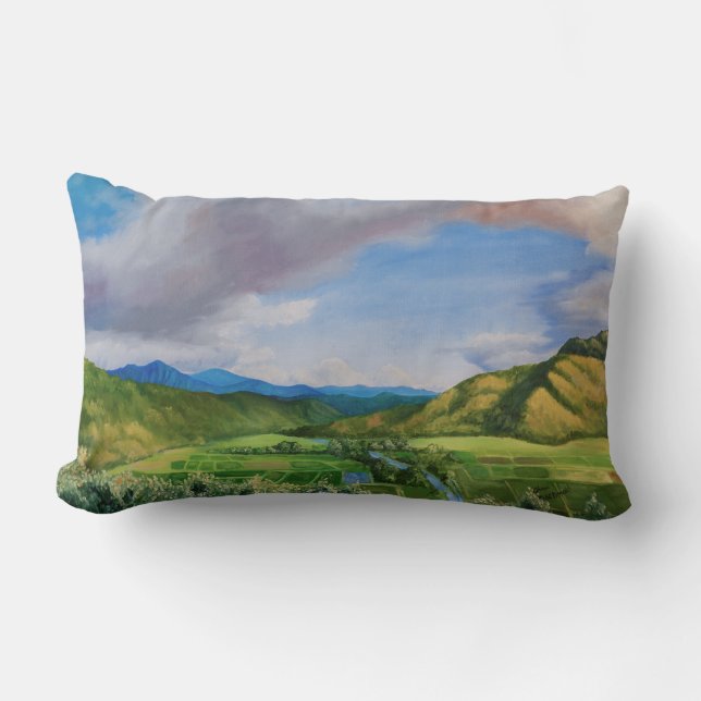 Coussin Rectangle Peinture à l'huile de la vallée de Hanalei Hawaii (Recto)
