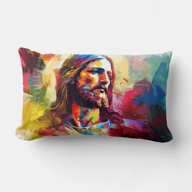 Coussin Rectangle Peinture abstraite du visage de jésus (Recto)