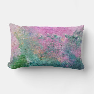 Coussin Rectangle peinture abstraite rose et turquoise
