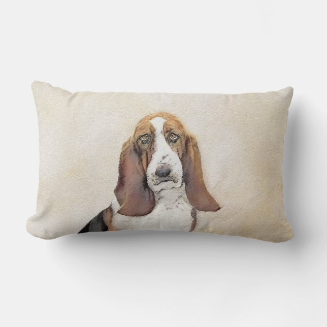 Coussin Rectangle Peinture Basset Hound - Art de chien original mign (Recto)