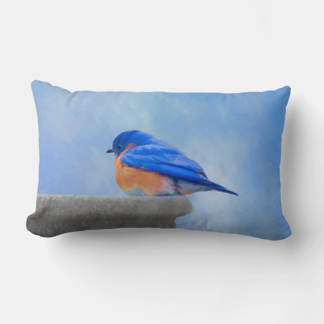 Coussin Rectangle Peinture Bluebird - Art original pour oiseaux (Recto)
