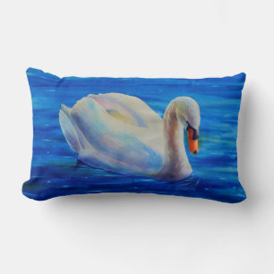 Coussin Rectangle Peinture d'aquarelle de cygne blanc, sauvagine, oi