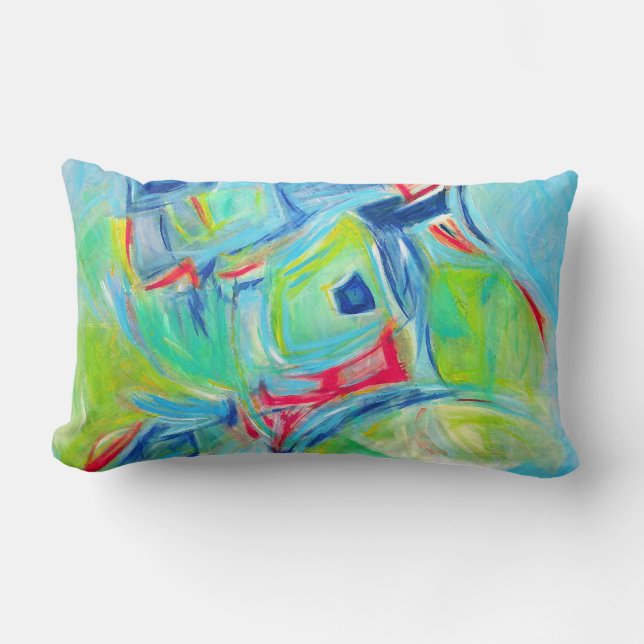 Coussin Rectangle Peinture d'art moderne Expressive Vert et Bleu (Recto)