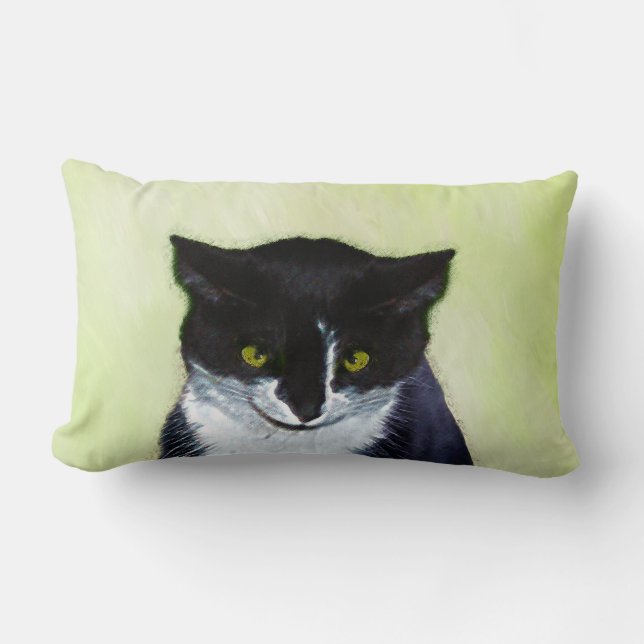 Coussin Rectangle Peinture de chat Tuxedo - Cute Original Cat Art (Recto)