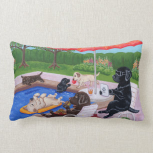 Coussin Rectangle Peinture de Labradors 2 de réception au bord de l
