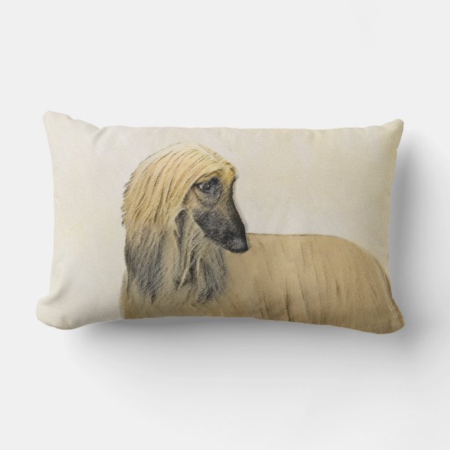 Coussin Rectangle Peinture de Lévrier Afghan - Art Original de Chien (Recto)
