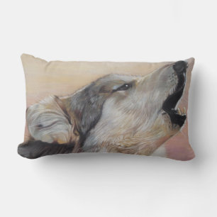 Coussin Rectangle peinture de loup gris hurlant