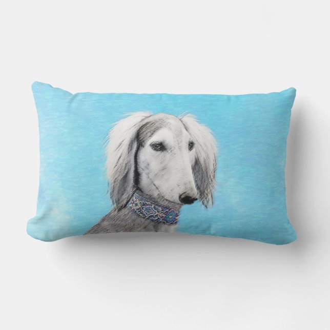 Coussin Rectangle Peinture de Saluki (Argent) - Joli art original de (Recto)