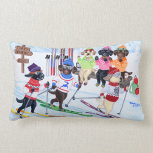 Coussin Rectangle Peinture de ski nordique de Labradors