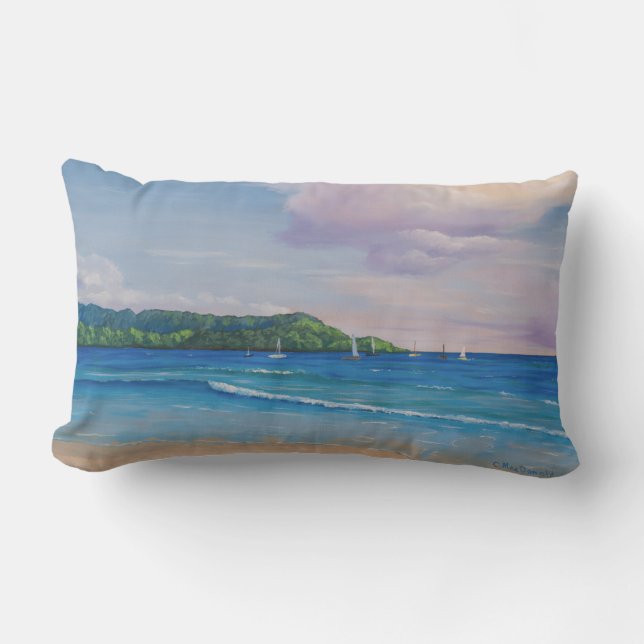 Coussin Rectangle Peinture des îles Hawaiiennes de la baie de Hanale (Recto)
