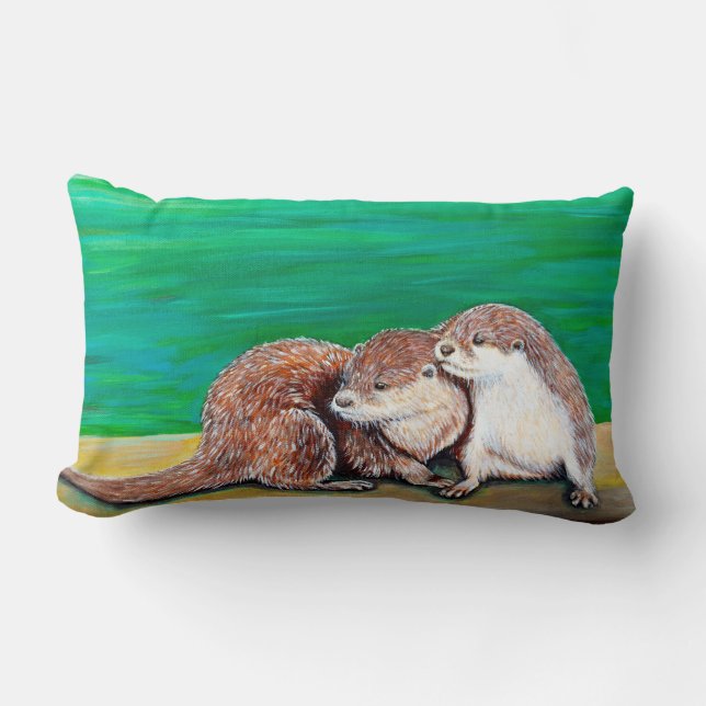 Coussin Rectangle Peinture des meilleurs amis de la loutre (Recto)