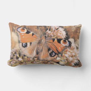 Coussin Rectangle Peinture d'un papillon orange sur fleurs lombaires