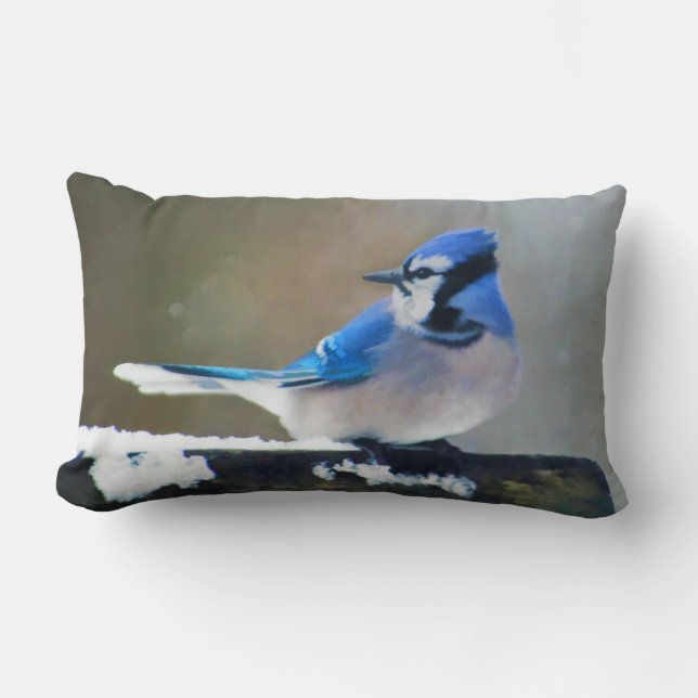 Coussin Rectangle Peinture Jay Bleu - Art Oiseau Original (Recto)