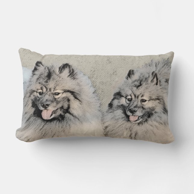 Coussin Rectangle Peinture Keeshond Brothers - Art Chien original (Recto)