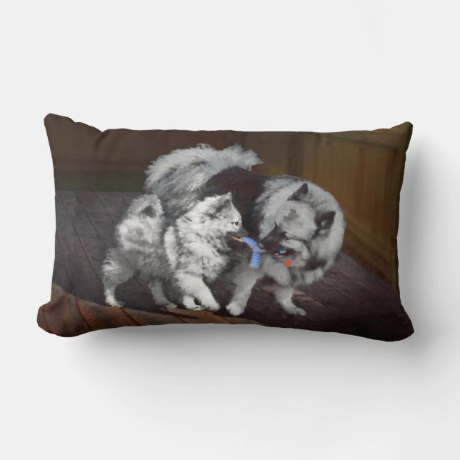 Coussin Rectangle Peinture Keeshond Playtime - Jolie art original ch (Recto)