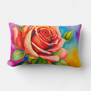 Coussin Rectangle Peinture numérique à Rose coloré