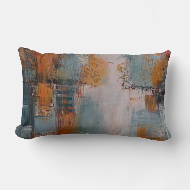 Coussin Rectangle Peinture orange, blanche et turquoise abstraite (Recto)