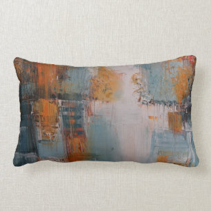 Coussin Rectangle Peinture orange, blanche et turquoise abstraite