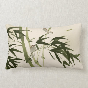 Coussin Rectangle Peinture orientale de style, branches en bambou