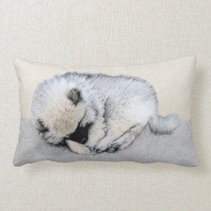 Coussin Rectangle Peinture originale de Chien à chiot dormant