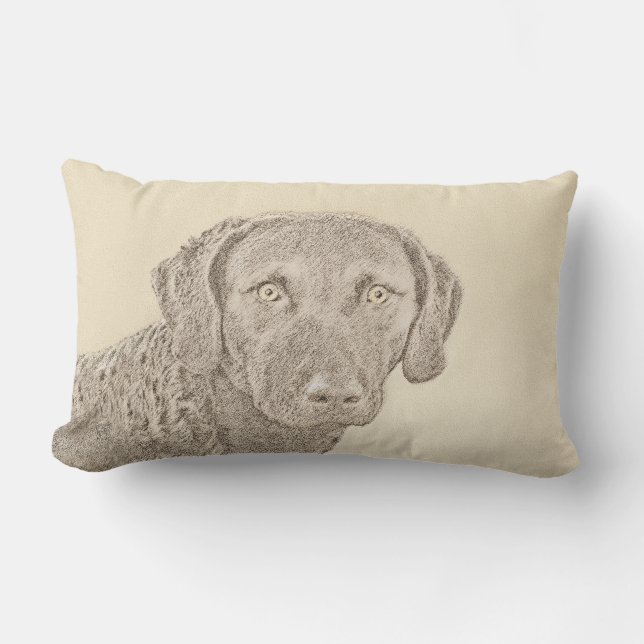 Coussin Rectangle Peinture originale de chien par Retriever de Chesa (Recto)