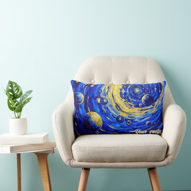 Coussin Rectangle Peinture Vortex Galaxie Céleste Bleu Or Cosmique (Chaise)