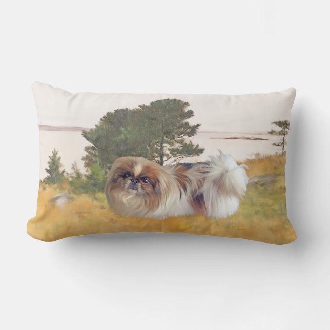 Coussin Rectangle Pékinois au bord de la mer (Recto)