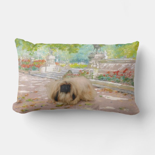 Coussin Rectangle Pékinois miel dans un cadre floral (Recto)