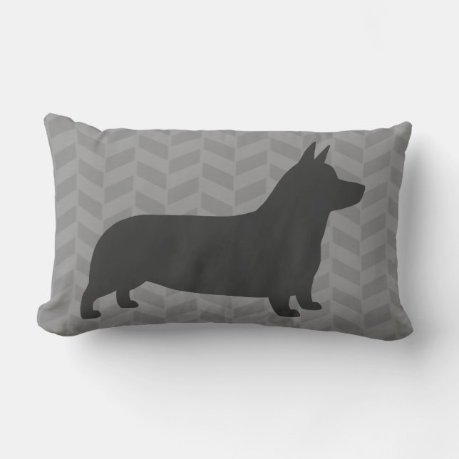 Coussin Rectangle Pembroke Welsh Corgi Dog Silhouette Grey (Recto)