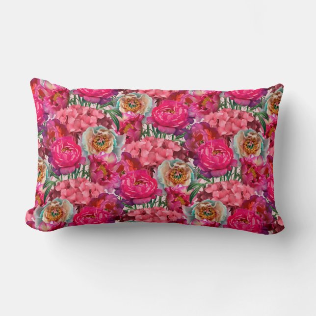 Coussin Rectangle Peonies et fleurs d'Hydrangea (Recto)