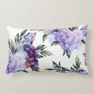 Coussin Rectangle Peonies géantes pourpres et bleues