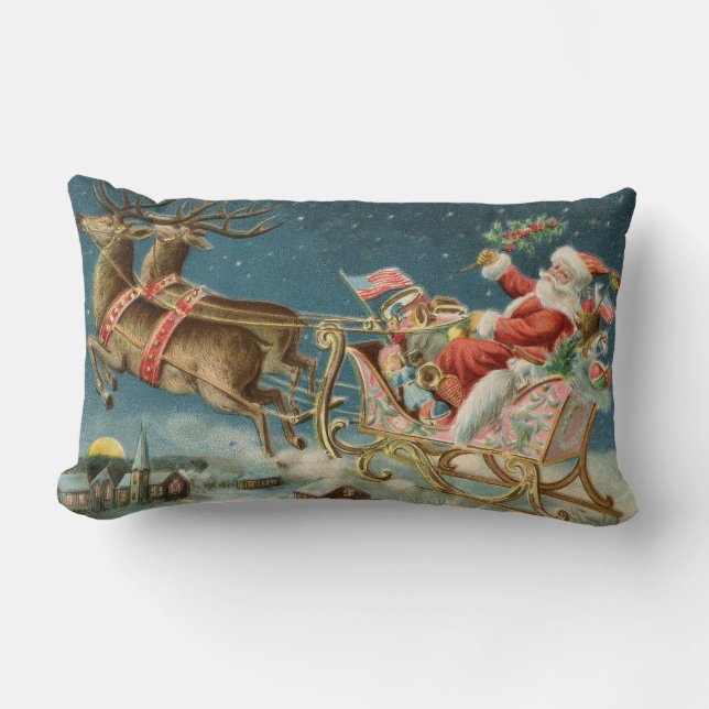 Coussin Rectangle Père Noël Antique Sleigh Reindeer (Recto)