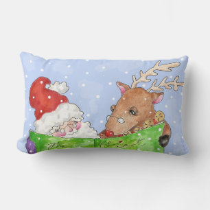 Coussin Rectangle Père Noël et Rudolf avec la liste