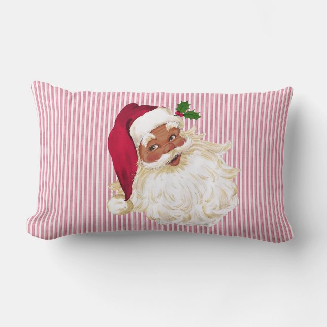 Coussin Rectangle Père Noël noir Cranberry Rouge et Blanc rayé (Recto)