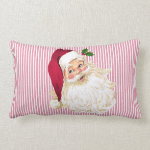 Coussin Rectangle Père Noël rayé rouge canneberge et blanc