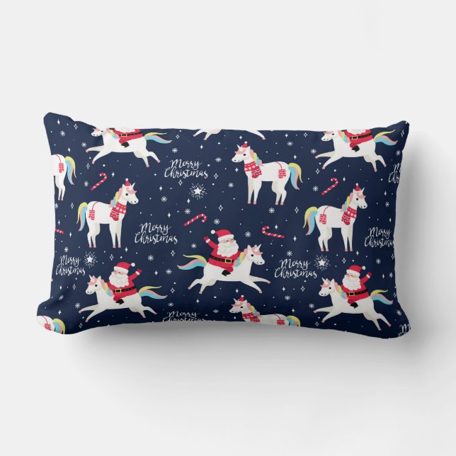 Coussin Rectangle Père Noël sur une licorne (Recto)