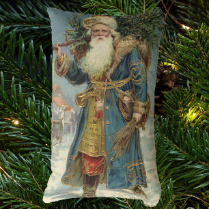 Coussin Rectangle Père Noël victorien vintage avec sapin de Noël