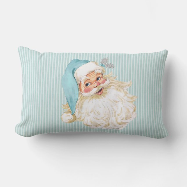 Coussin Rectangle Père Noël victorien vintage turquoise (Recto)
