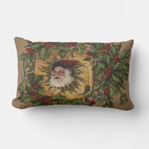 Coussin Rectangle Père Noël Vintage Antique Houx Noël