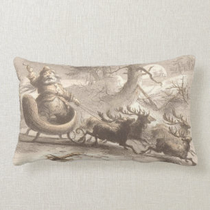 Coussin Rectangle Père Noël vintage chantant avec le renne