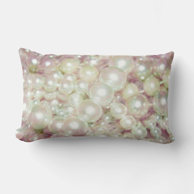 Coussin Rectangle Perles et marguerite rose (Recto)