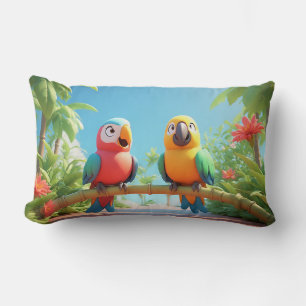 Coussin Rectangle Perroquets de dessin animé colorés