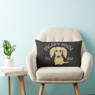 Coussin Rectangle Personalisé Dachshund Dog Cream Longhair