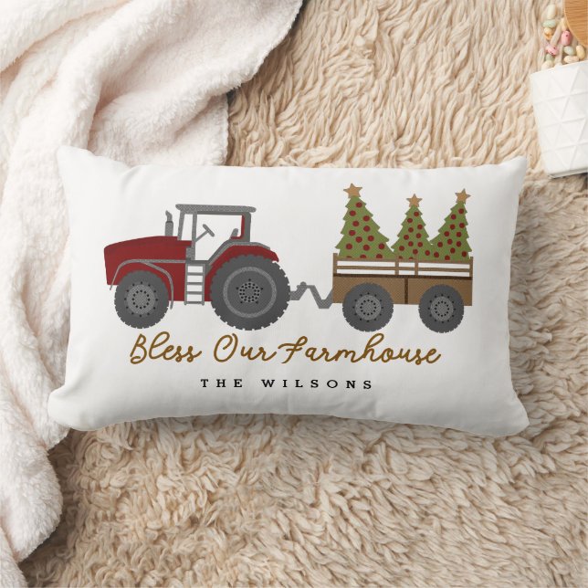 Coussin Rectangle Personalized Farmhouse Christmas Tractor (Couverture)