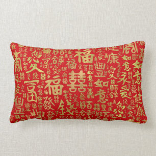 Coussin Rectangle Personnages chinois - Motif des symboles chanceux
