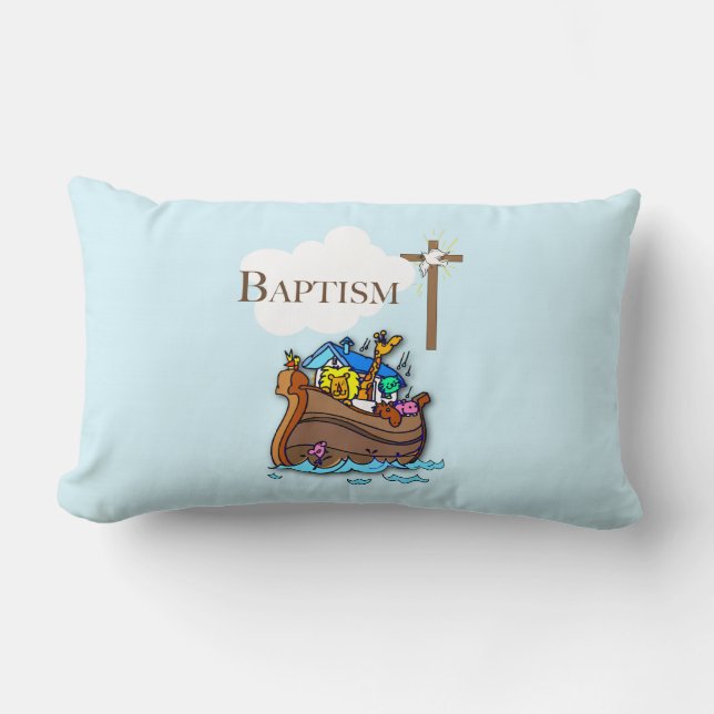 Coussin Rectangle Personnalisable, Baby Boy Baptism Arche de Noah (Recto)