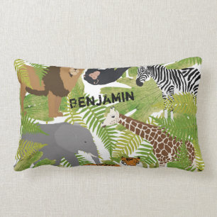 Coussin Rectangle Personnalisé Cute Jungle Animaux Safari Garçon   F