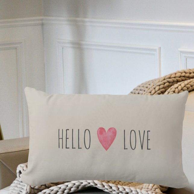 Coussin Rectangle Personnalisé Moderne Hello LOVE Valentines Couple  (Créateur téléchargé)