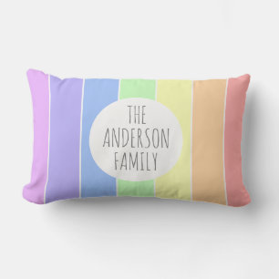 Coussin Rectangle Personnalisé Nom de famille Pastel Arc-en-ciel ray